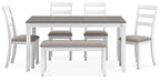 Table à manger et chaises Stonehollow blanc/gris avec banc (ensemble de 6)