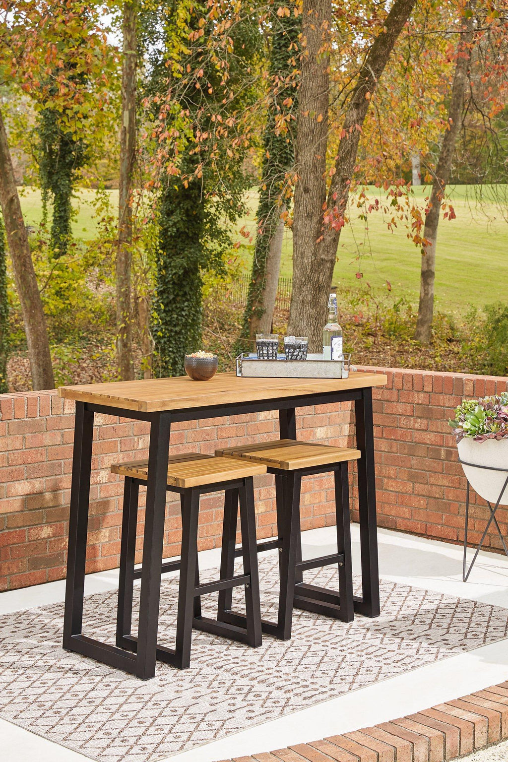 Ensemble de 3 tables de bar d'extérieur marron/noir Town Wood