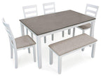 Table à manger et chaises Stonehollow blanc/gris avec banc (ensemble de 6)