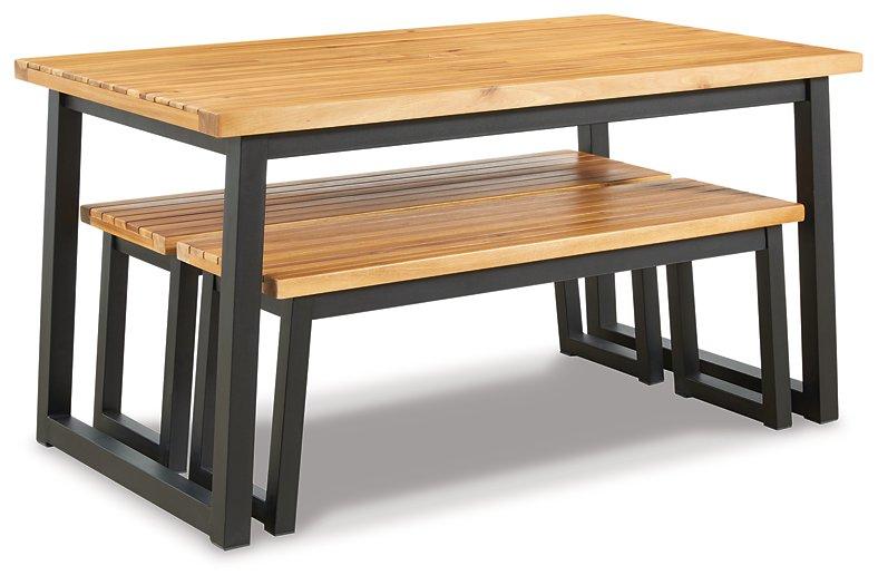 Ensemble de 3 tables à manger d'extérieur marron/noir Town Wood