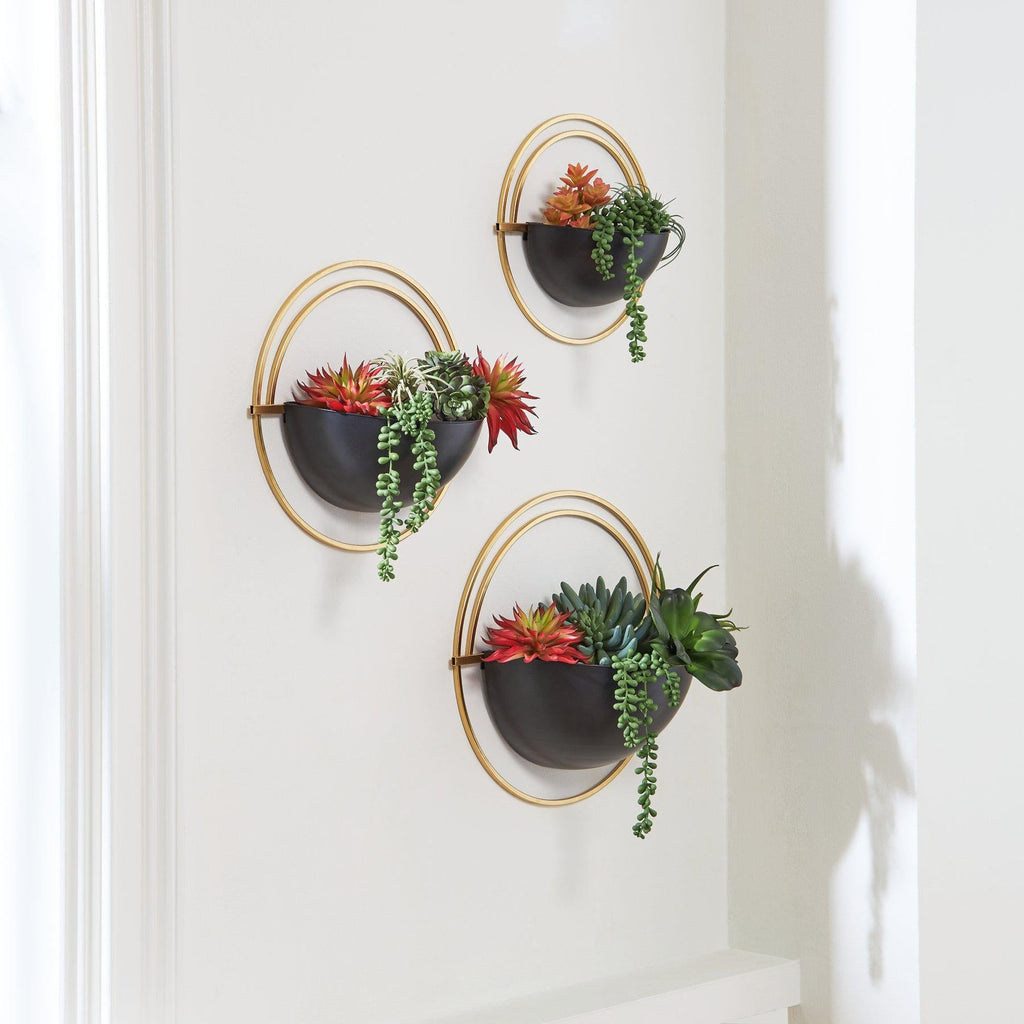 Jardinière murale Tobins finition noire/dorée (lot de 3)