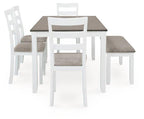 Table à manger et chaises Stonehollow blanc/gris avec banc (ensemble de 6)