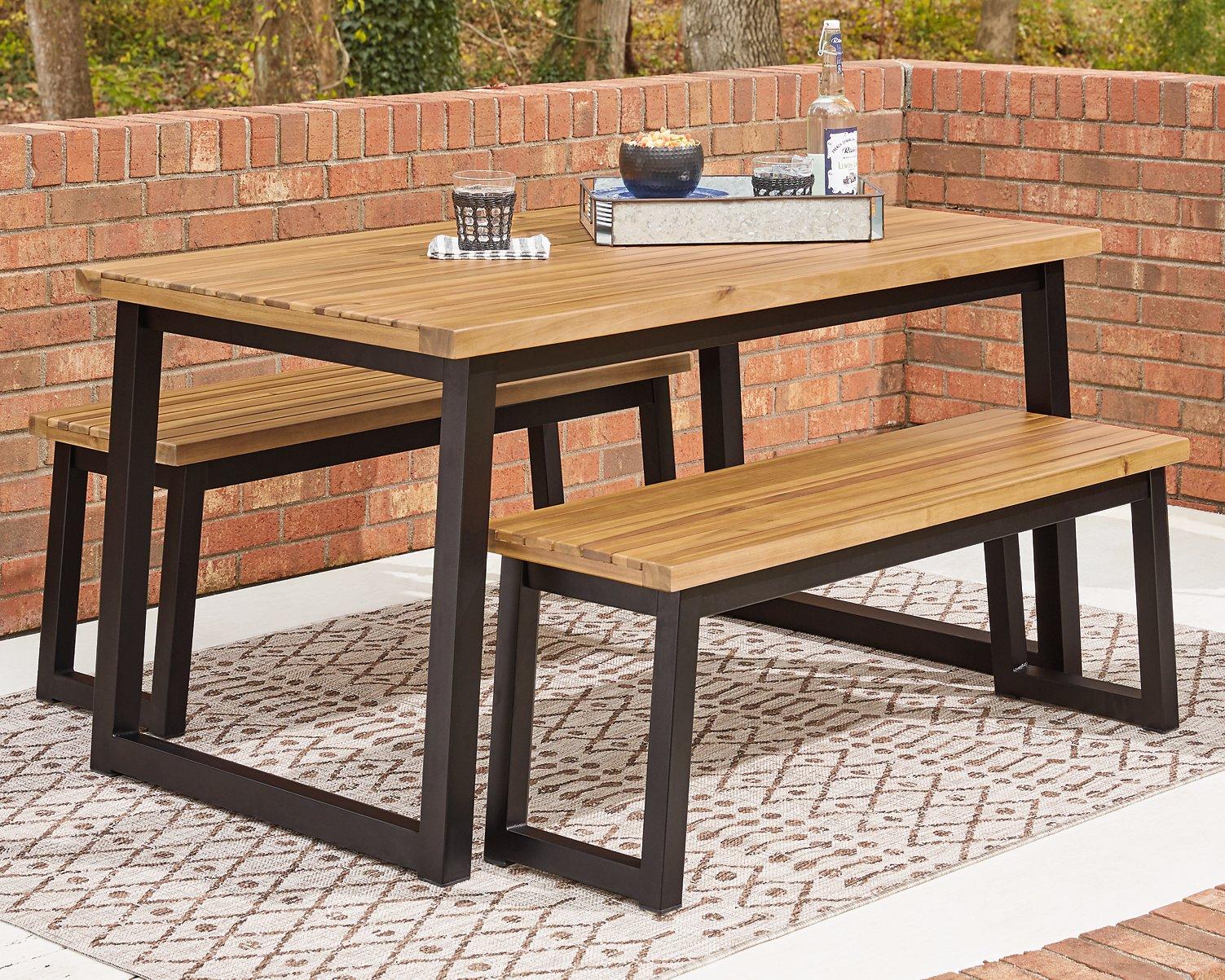 Ensemble de 3 tables à manger d'extérieur marron/noir Town Wood