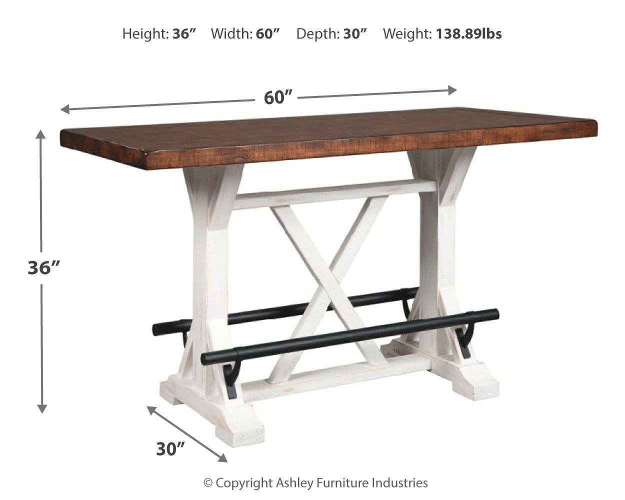 Valebeck - Table de comptoir rectangulaire pour salle à manger