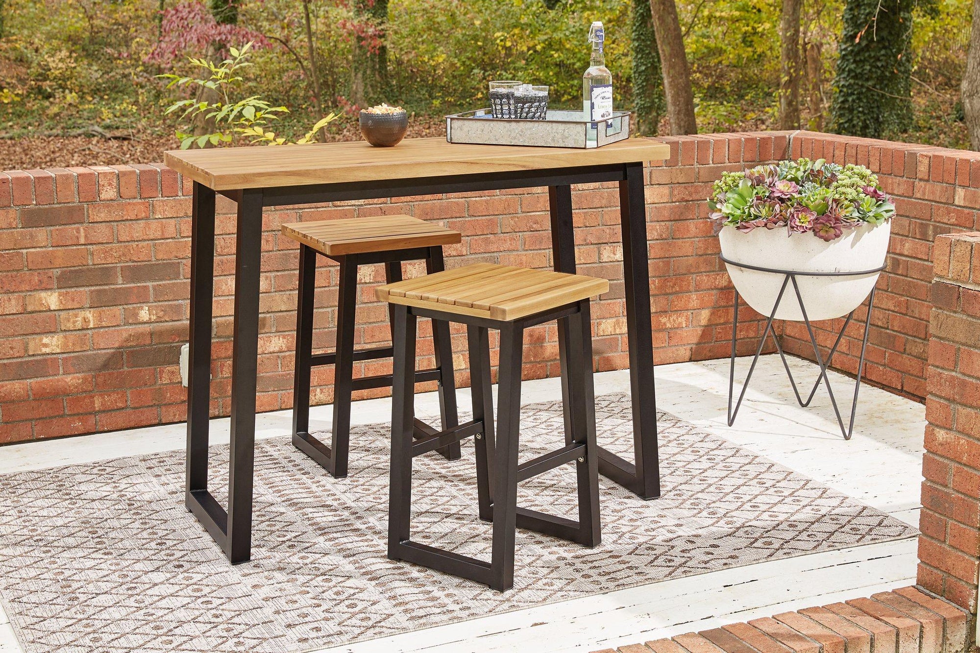 Ensemble de 3 tables de bar d'extérieur marron/noir Town Wood